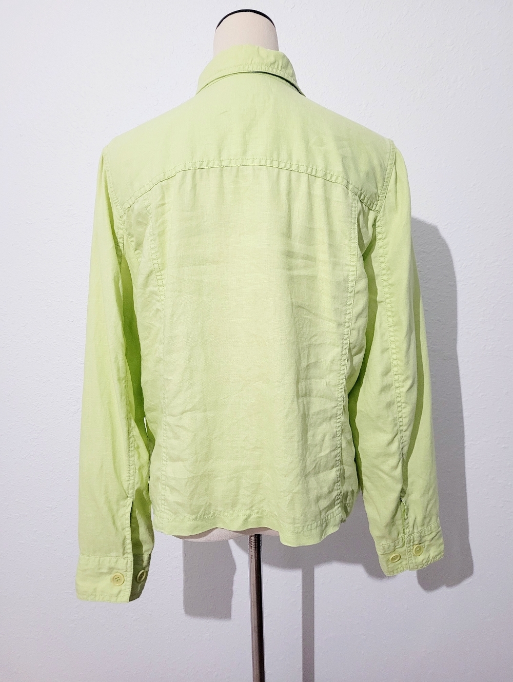 100% Linen Jacket Womens Size Large Green Button Front Utility Classic Casual - Picture 5 of 13